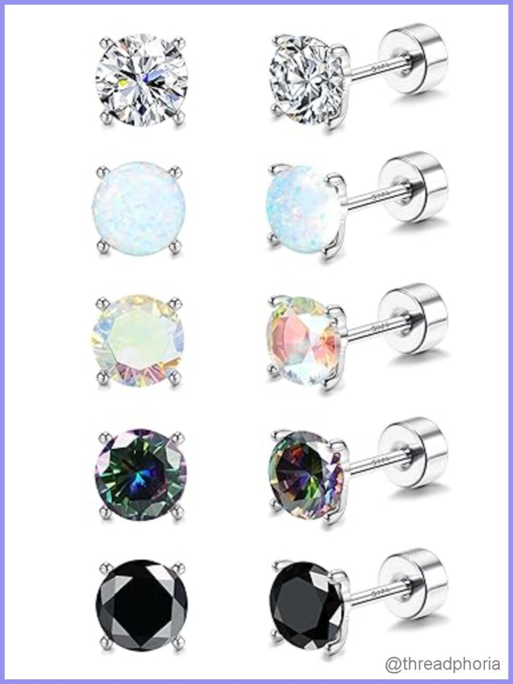 5 Pairs 925 Sterling Silver CZ Stud Earrings for Women Hypoallergenic Gift